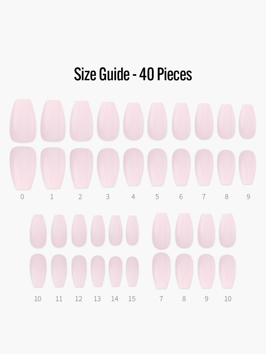 Strawberry Milk(ストロベリーミルク) - フィンガースーツネイルチップのサイズガイド(40枚入り、16サイズ)