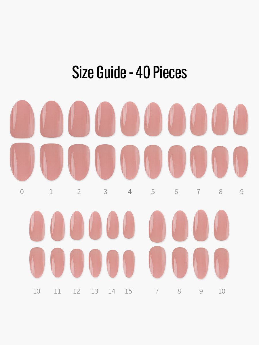 Rose Beige(ローズベージュ) - フィンガースーツネイルチップのサイズガイド(40枚入り、16サイズ)