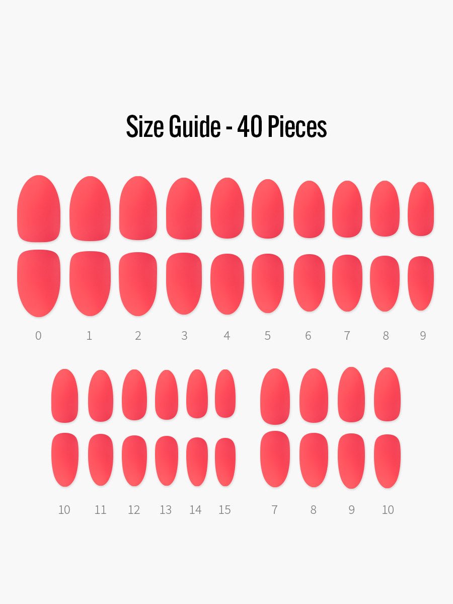 Hot Summer(ホットサマー) - フィンガースーツネイルチップのサイズガイド(40枚入り、16サイズ)