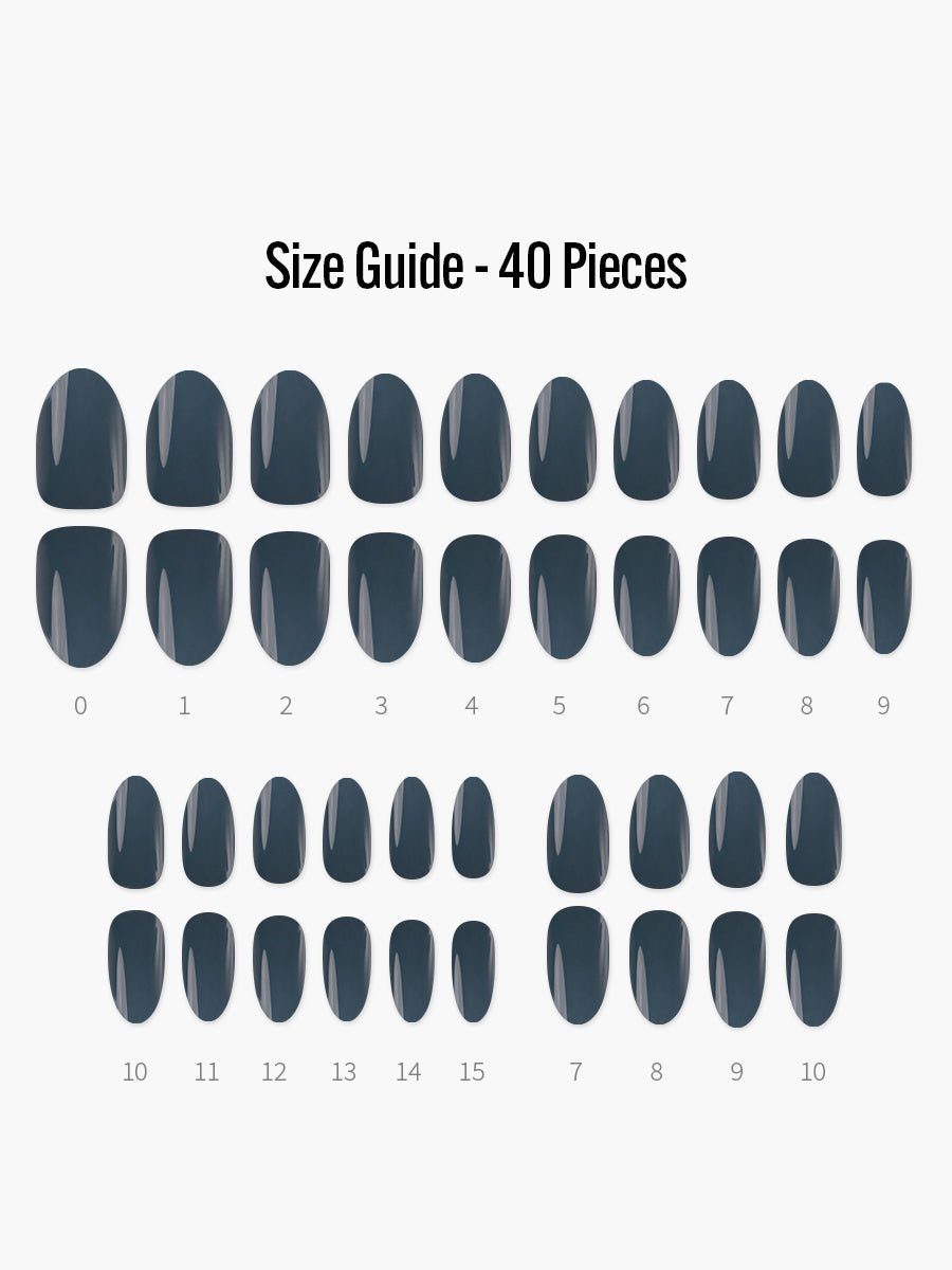 Night Blue(ナイトブルー) - フィンガースーツネイルチップのサイズガイド(40枚入り、16サイズ)