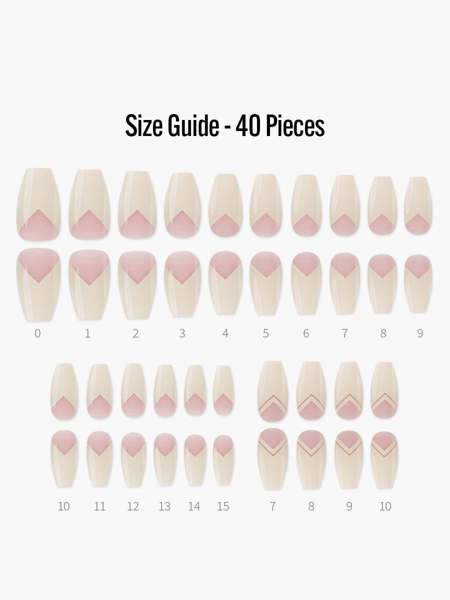 Beige Essentials(ベージュエッセンシャルズ) - フィンガースーツネイルチップのサイズガイド(40枚入り、16サイズ)