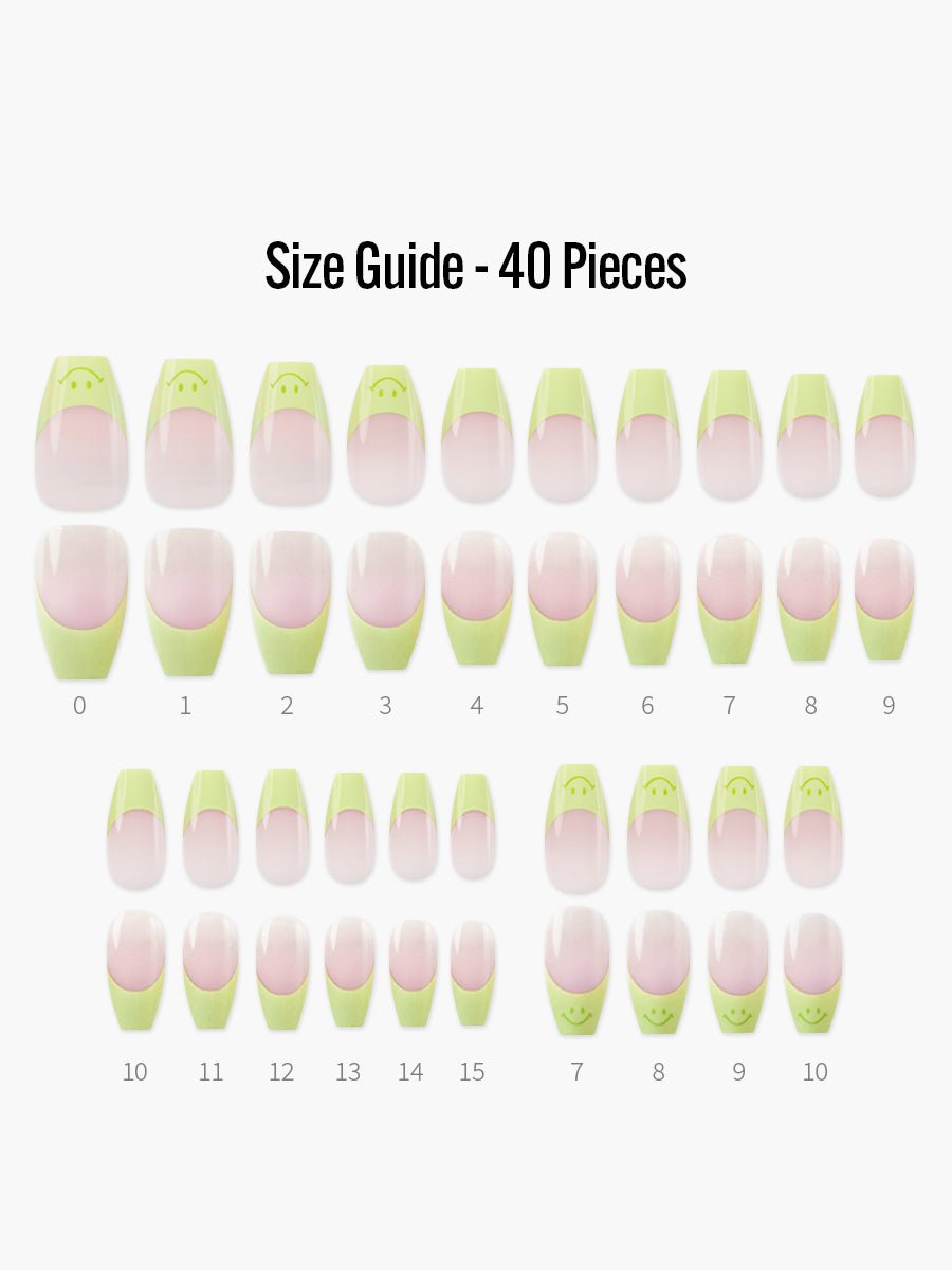 Instant Happiness(インスタントハピネス) - フィンガースーツネイルチップのサイズガイド(40枚入り、16サイズ)