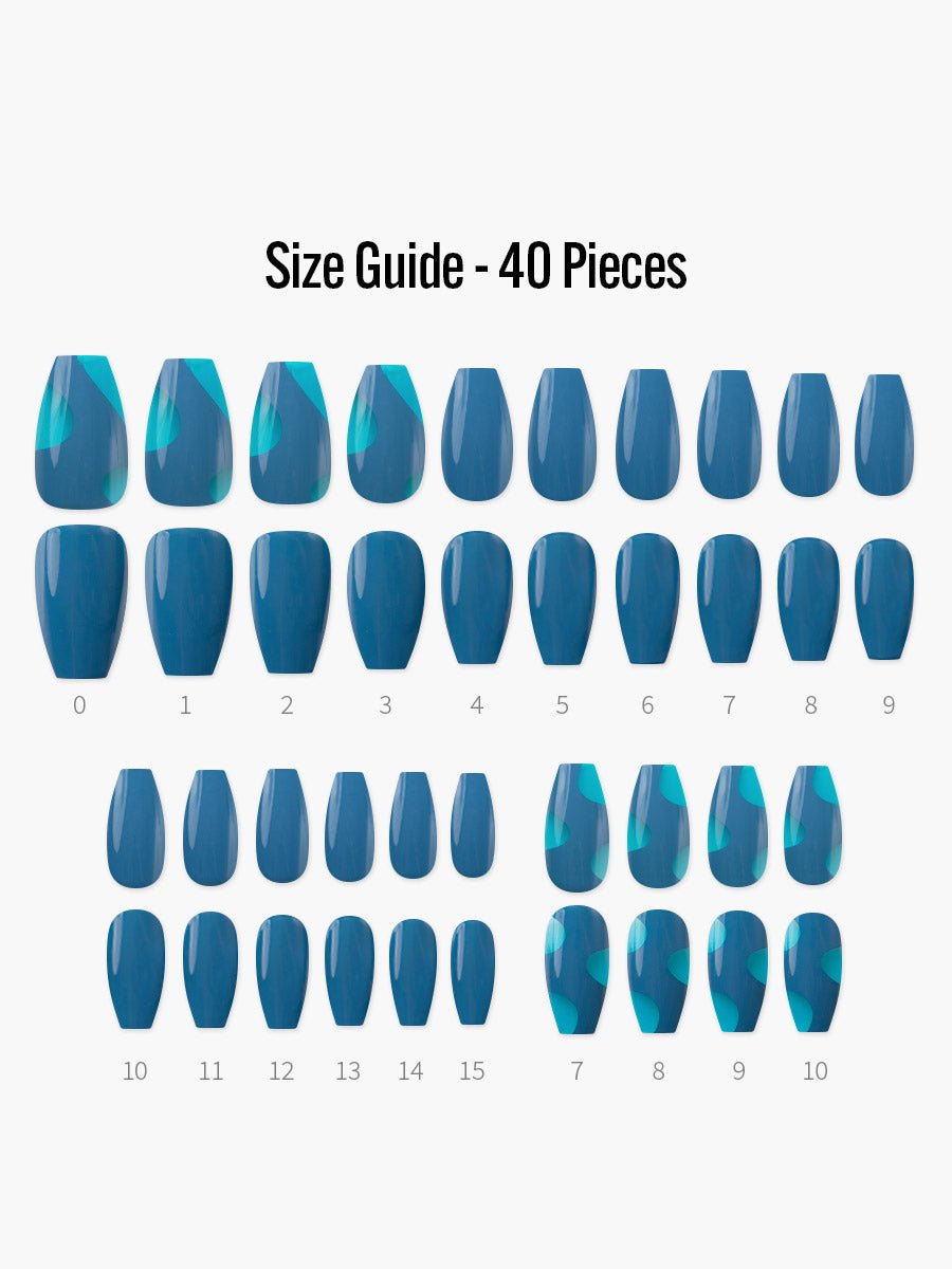 Savage Blue(サビジブルー) - フィンガースーツネイルチップのサイズガイド(40枚入り、16サイズ)