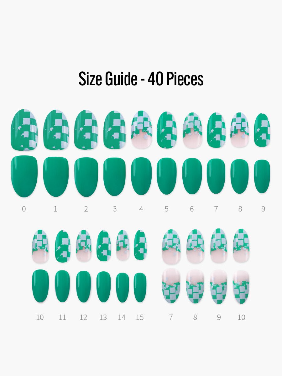 Square Graffiti(スクエアグラフィティ) - フィンガースーツネイルチップのサイズガイド(40枚入り、16サイズ)