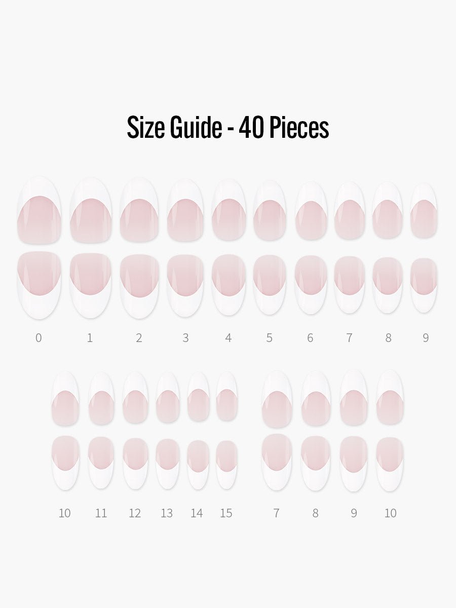 Perfect French (パーフェクトフレンチ) - フィンガースーツネイルチップのサイズガイド(40枚入り、16サイズ)
