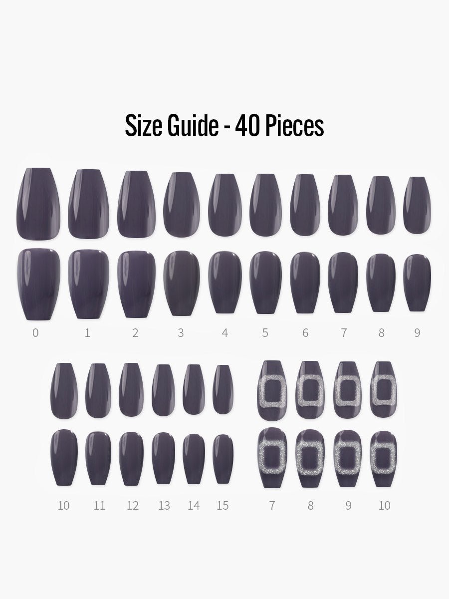 Blackberry(ブラックベリー) - フィンガースーツネイルチップのサイズガイド(40枚入り、16サイズ)