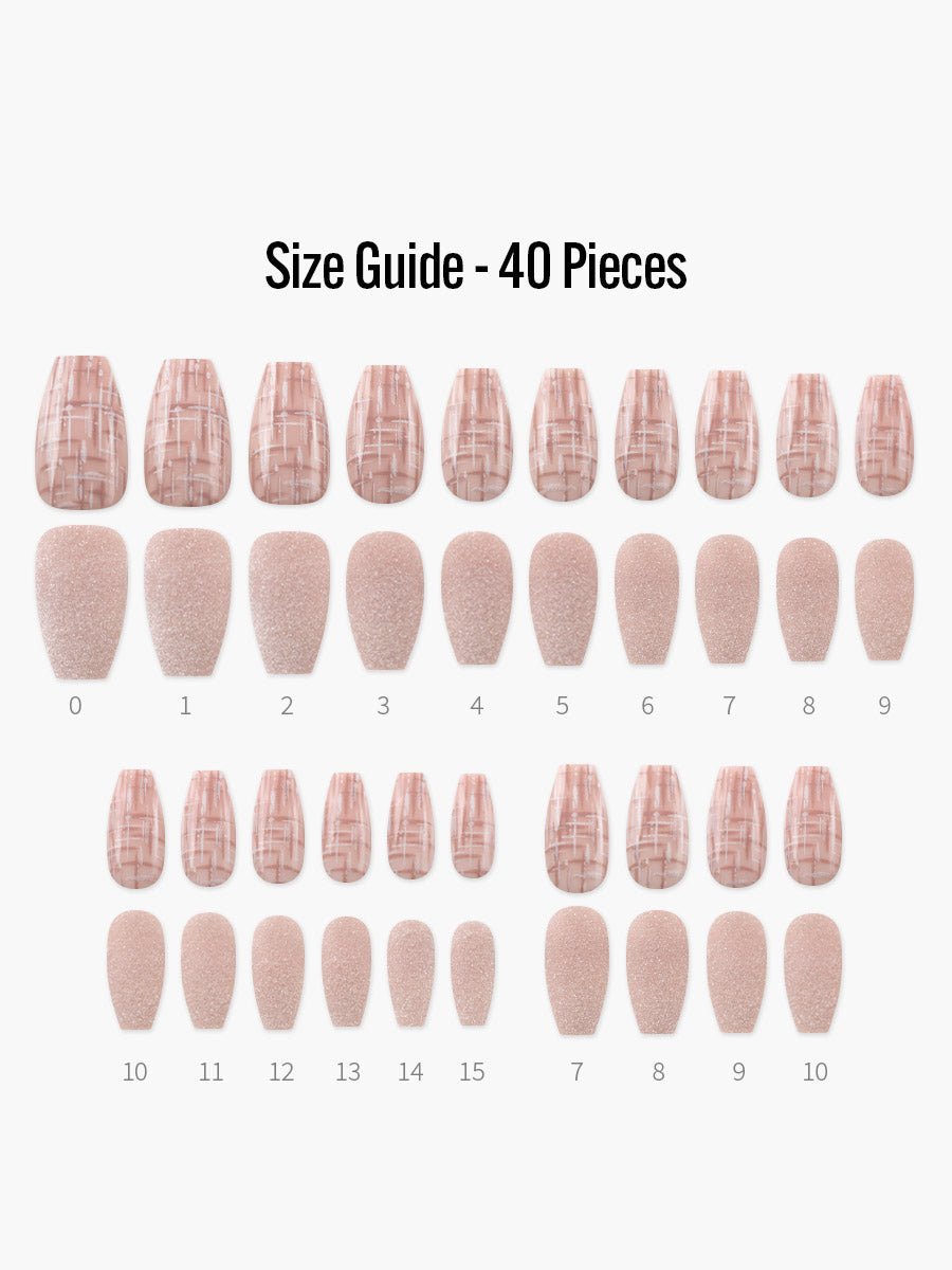 Pink Sand(ピンクサンド) - フィンガースーツネイルチップのサイズガイド(40枚入り、16サイズ)