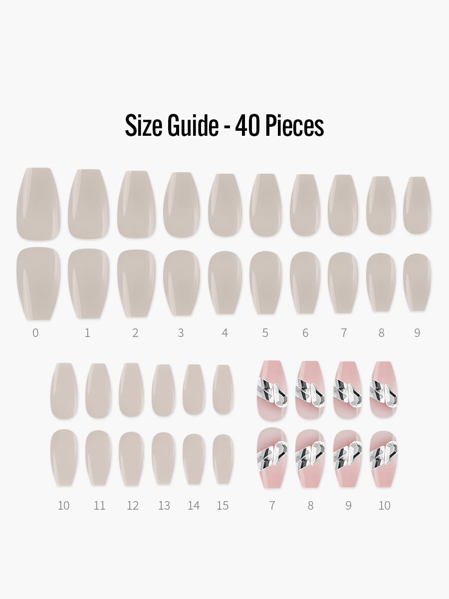 Half Moon(ハーフムーン) - フィンガースーツネイルチップのサイズガイド(40枚入り、16サイズ)
