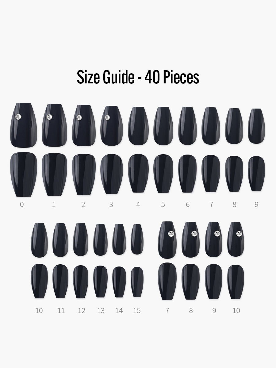 Night Fever(ナイトフィーバー) - フィンガースーツネイルチップのサイズガイド(40枚入り、16サイズ)