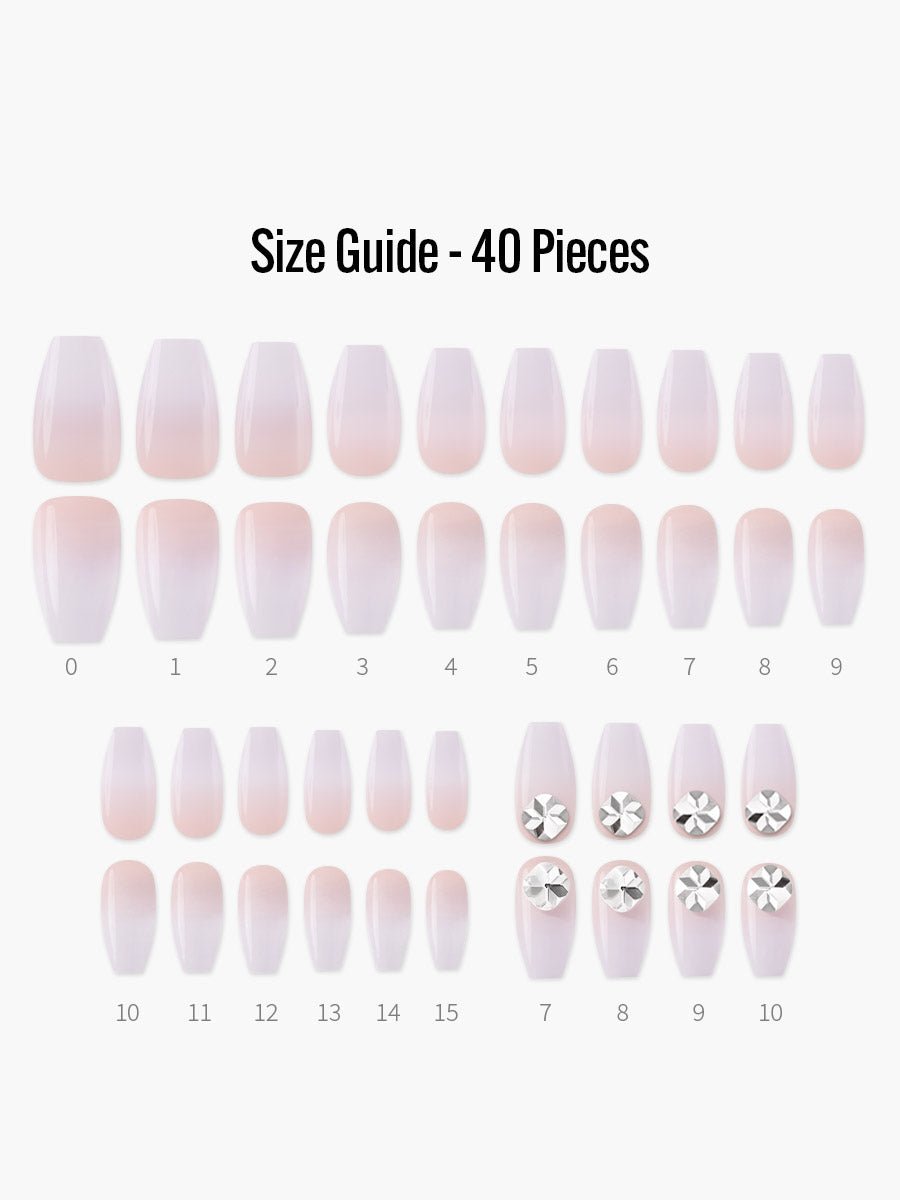 Hazel(ヘーゼル) - フィンガースーツネイルチップのサイズガイド(40枚入り、16サイズ)