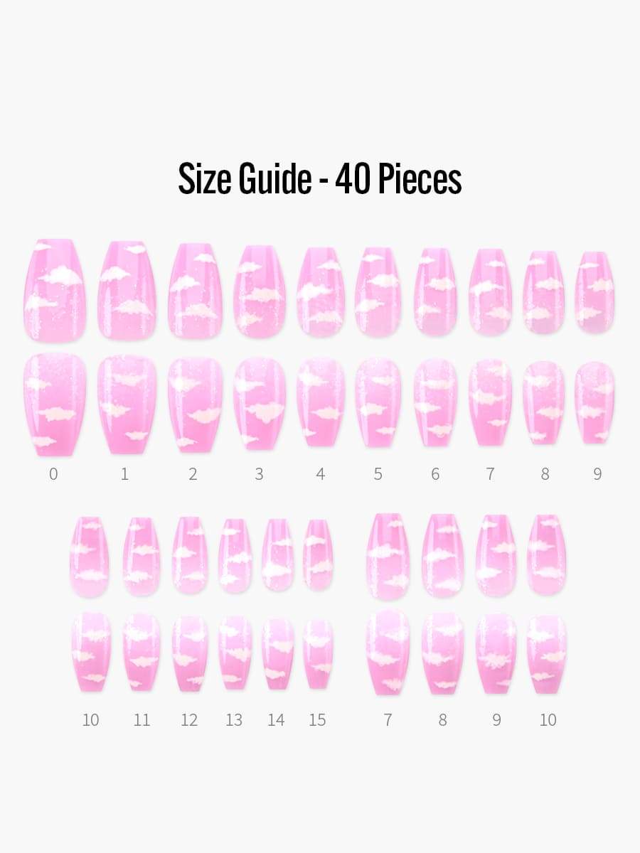 【NMIXX 着用】Dreamy(ドリーミー) - フィンガースーツネイルチップのサイズガイド(40枚入り、16サイズ)