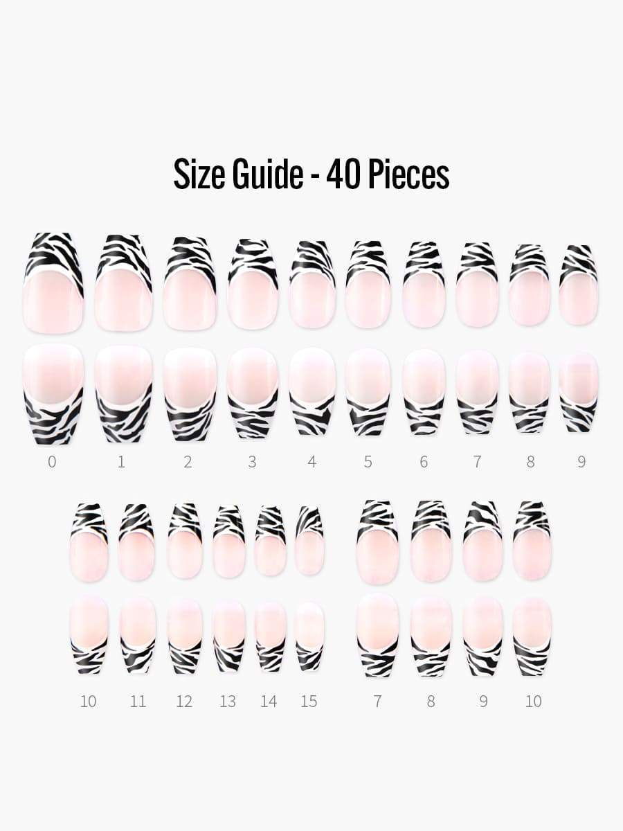 【Kep1er 着用】French Zebra(フレンチゼブラ) - フィンガースーツネイルチップのサイズガイド(40枚入り、16サイズ)
