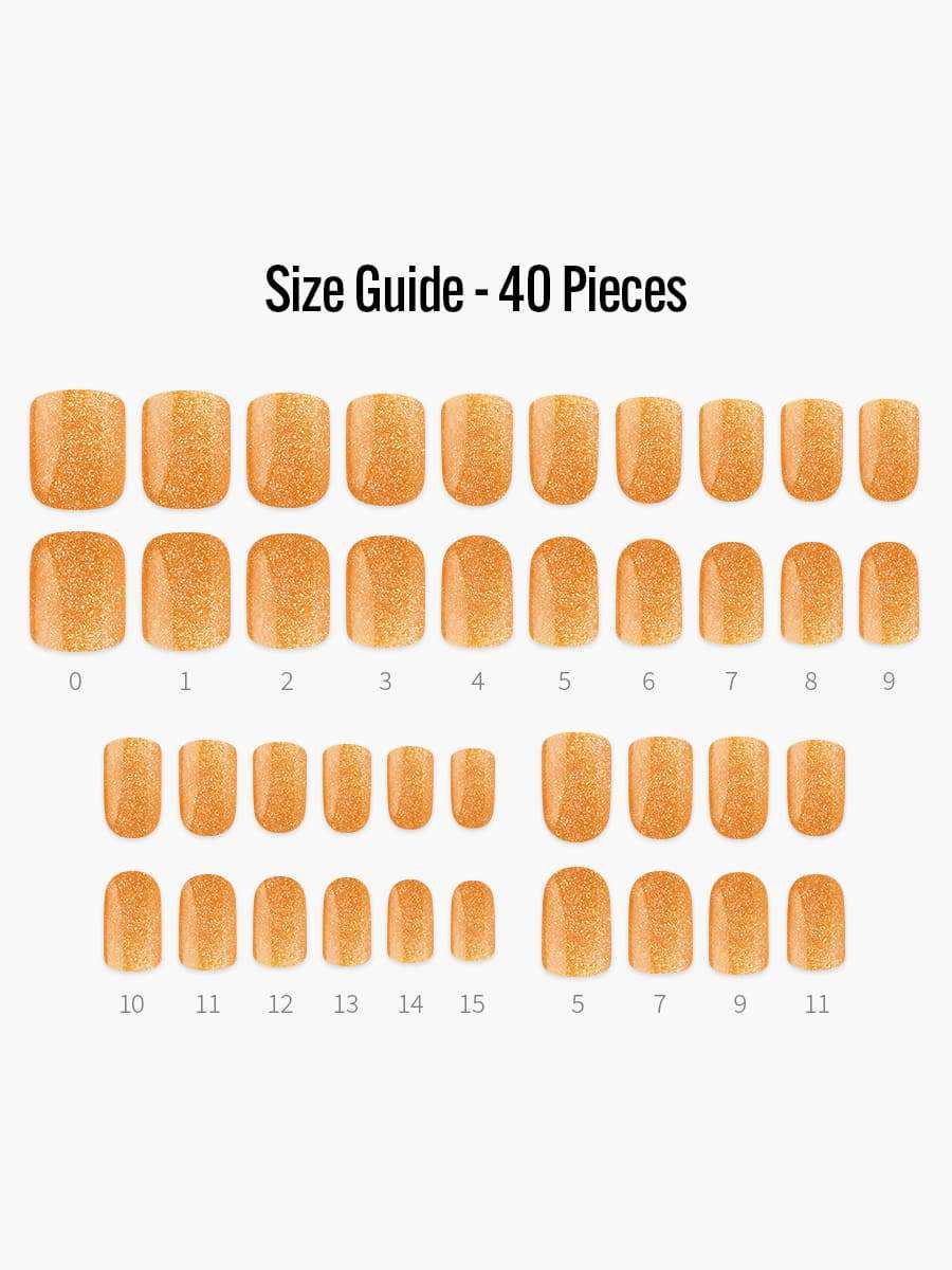 Orange Lollipop(オレンジロリポップ) - フィンガースーツネイルチップのサイズガイド(40枚入り、16サイズ)