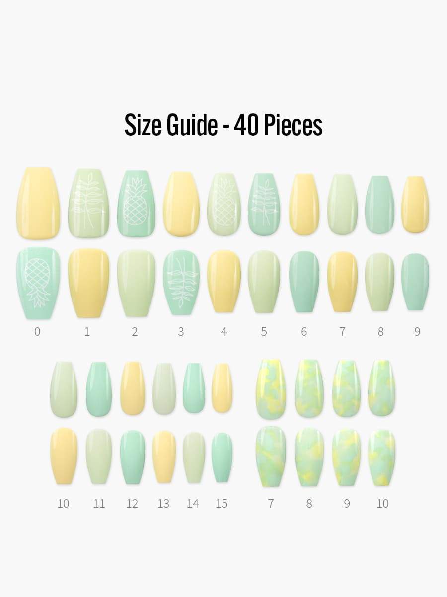 Pineapple(パイナップル) - フィンガースーツネイルチップのサイズガイド(40枚入り、16サイズ)
