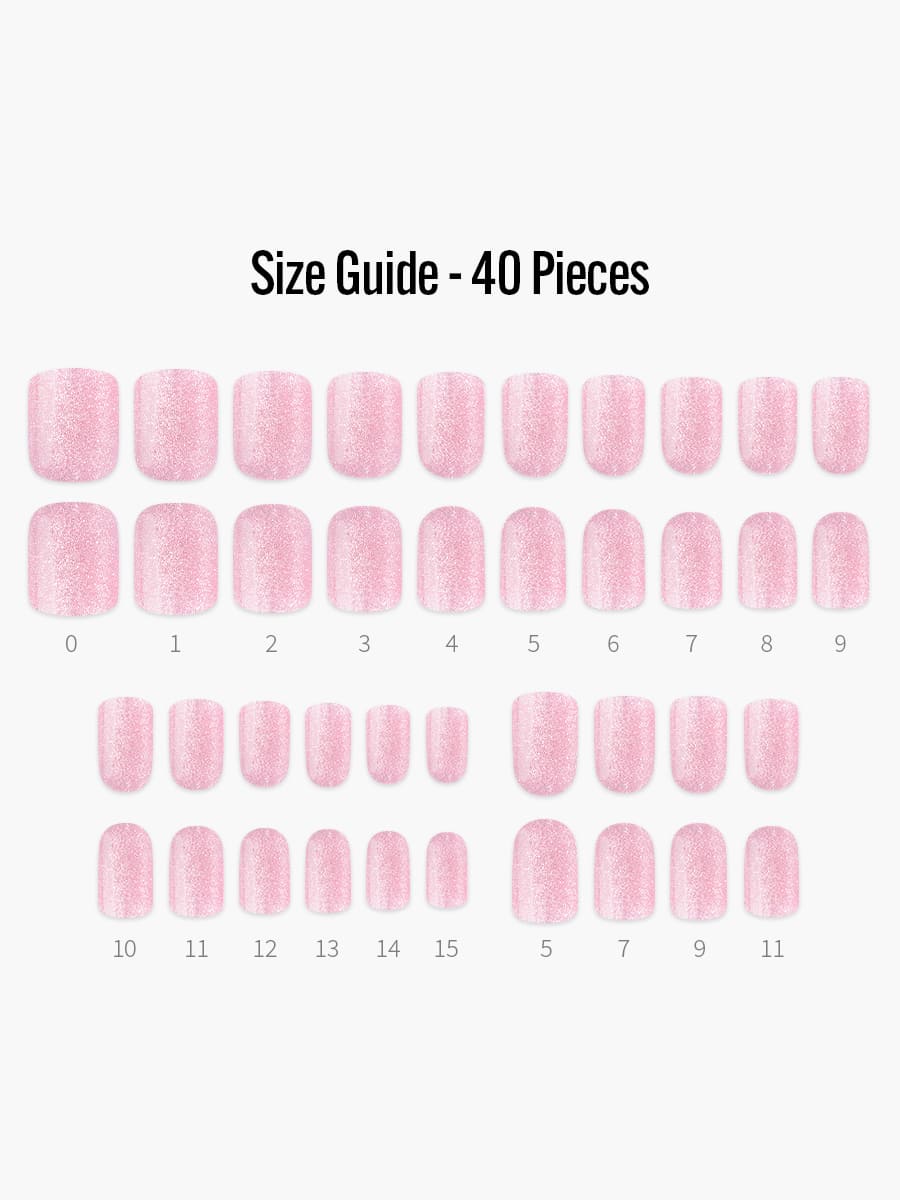 Pink Galaxy(ピンクギャラクシー) - フィンガースーツネイルチップのサイズガイド(40枚入り、16サイズ)