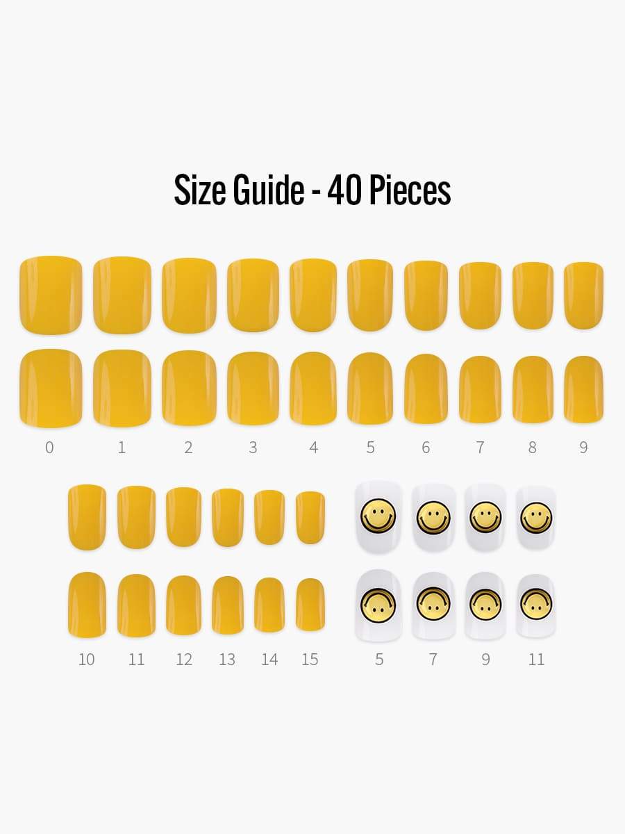 【Kep1er 着用】Positive Vibes(ポジティブバイブス) - フィンガースーツネイルチップのサイズガイド(40枚入り、16サイズ)