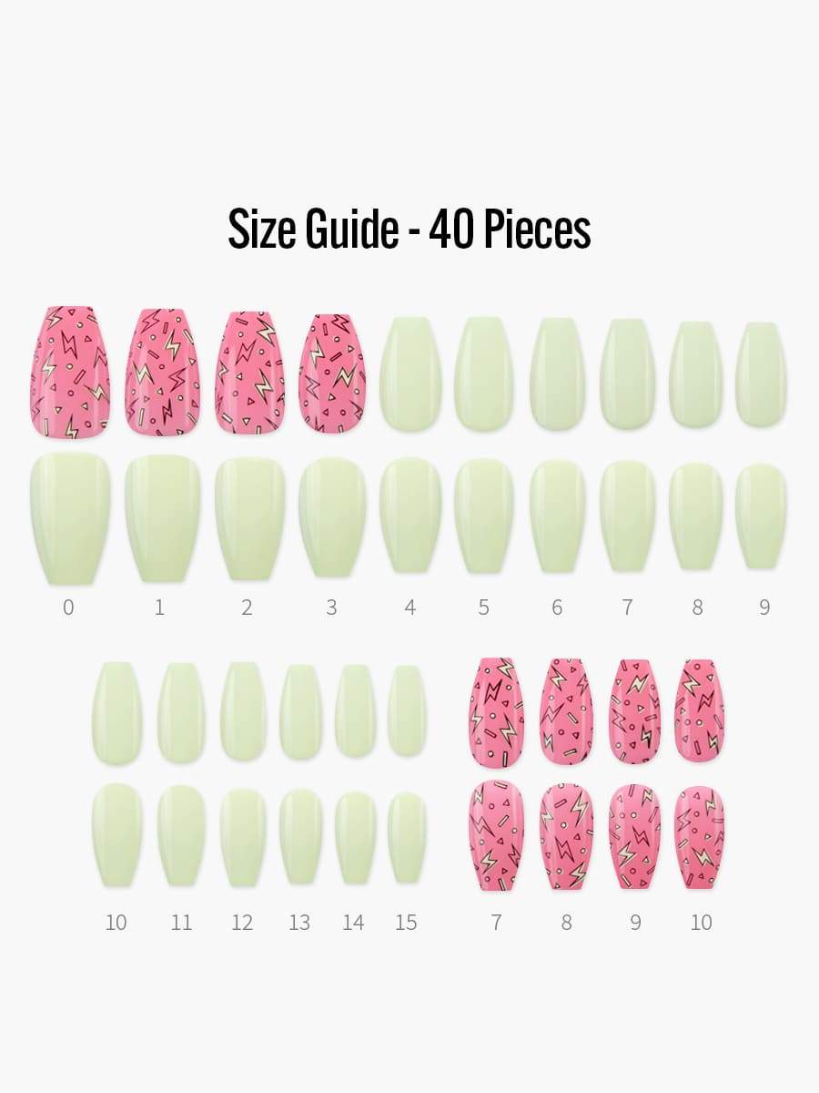 Roller Skate(ローラースケート) - フィンガースーツネイルチップのサイズガイド(40枚入り、16サイズ)