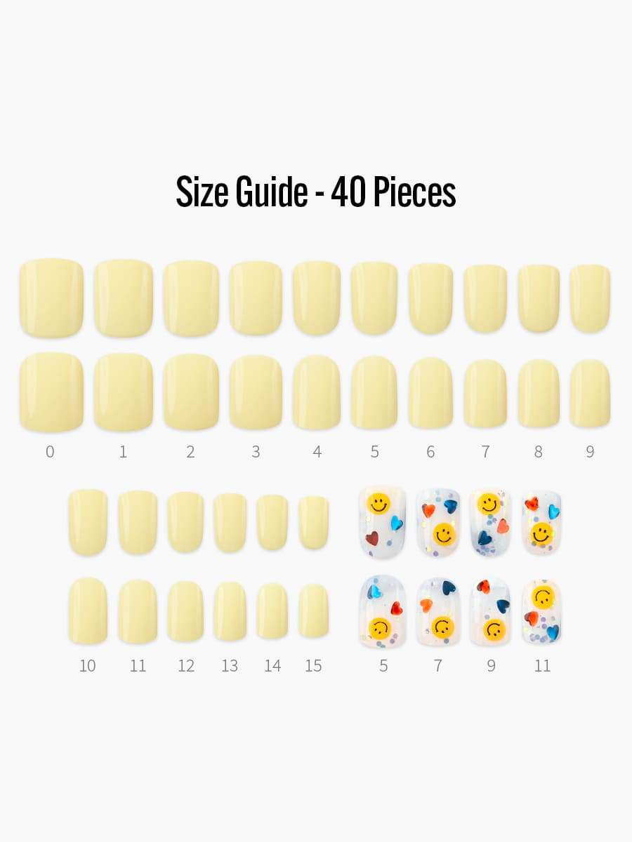 【NMIXX 着用】Smile(スマイル) - フィンガースーツネイルチップのサイズガイド(40枚入り、16サイズ)