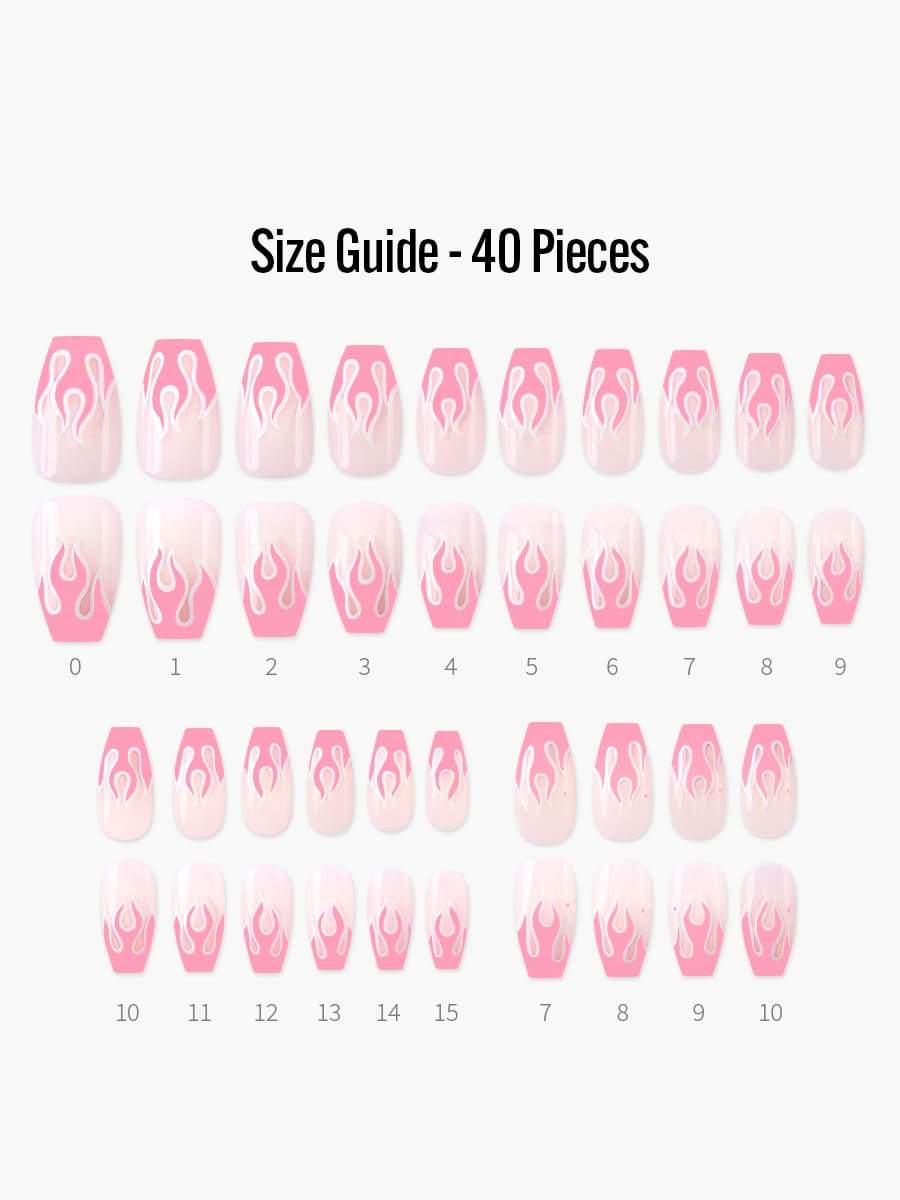 【Kep1er 着用】Sweet Flame(スイートフレーム) - フィンガースーツネイルチップのサイズガイド(40枚入り、16サイズ)