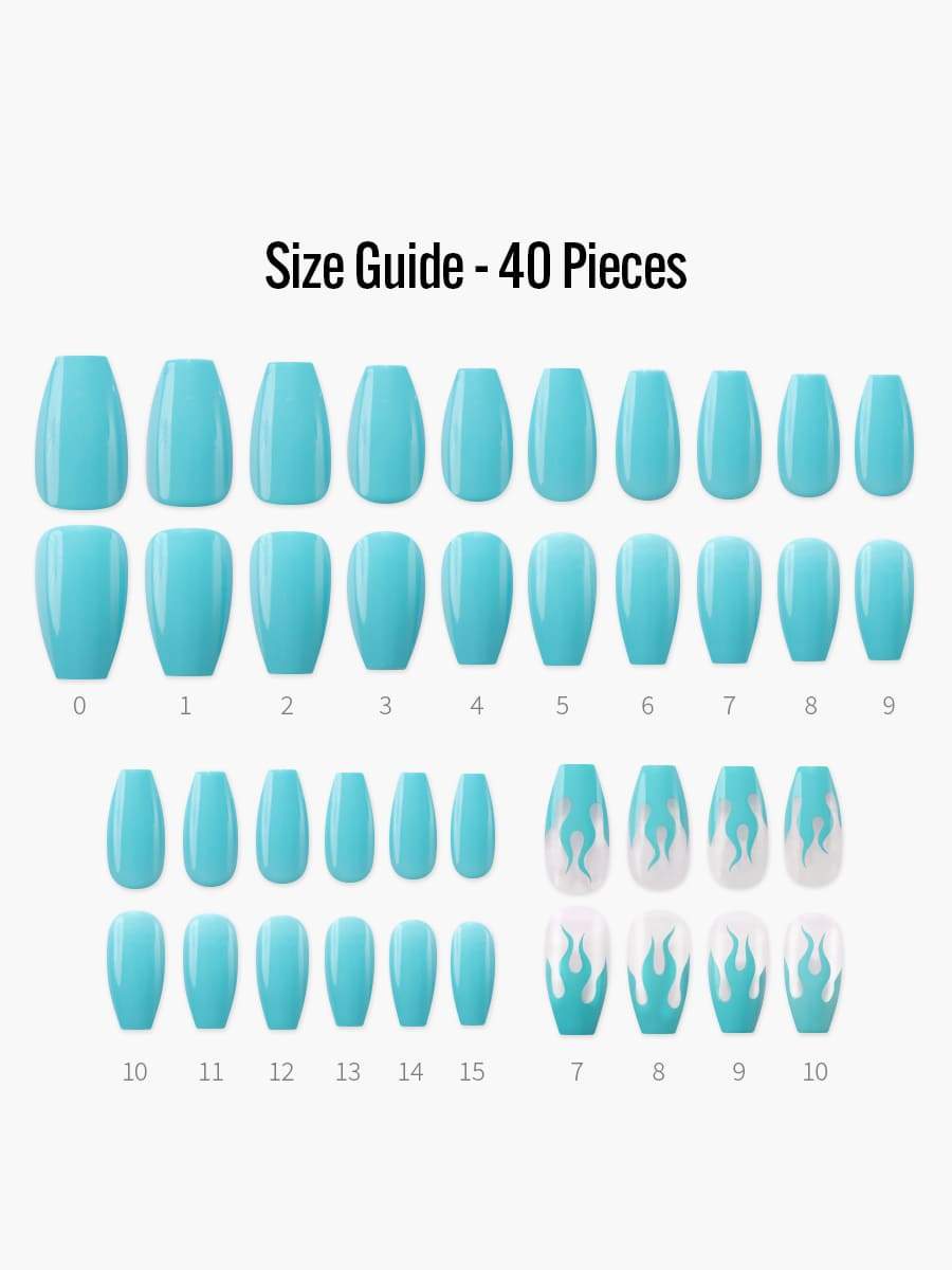 【Kep1er 着用】Water Flame(ウォーターフレイム) - フィンガースーツネイルチップのサイズガイド(40枚入り、16サイズ)