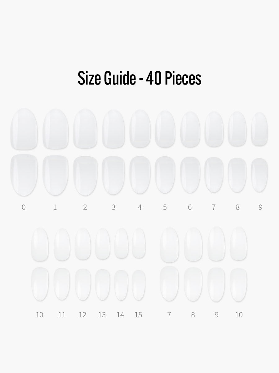 Perfect White (パーフェクトホワイト) - フィンガースーツネイルチップのサイズガイド(40枚入り、16サイズ)