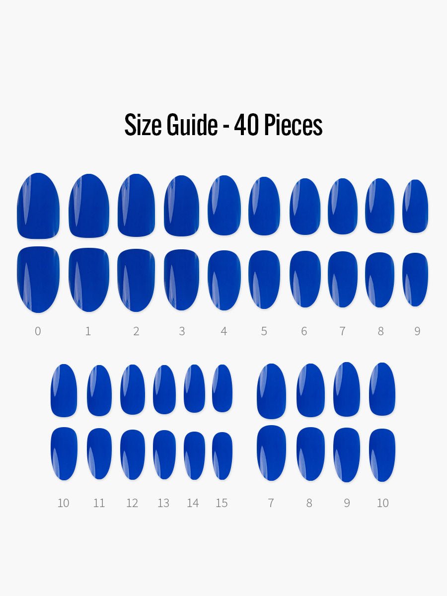 Perfect Blue (オーバル)(パーフェクトブルー(オーバル)) - フィンガースーツネイルチップのサイズガイド(40枚入り、16サイズ)