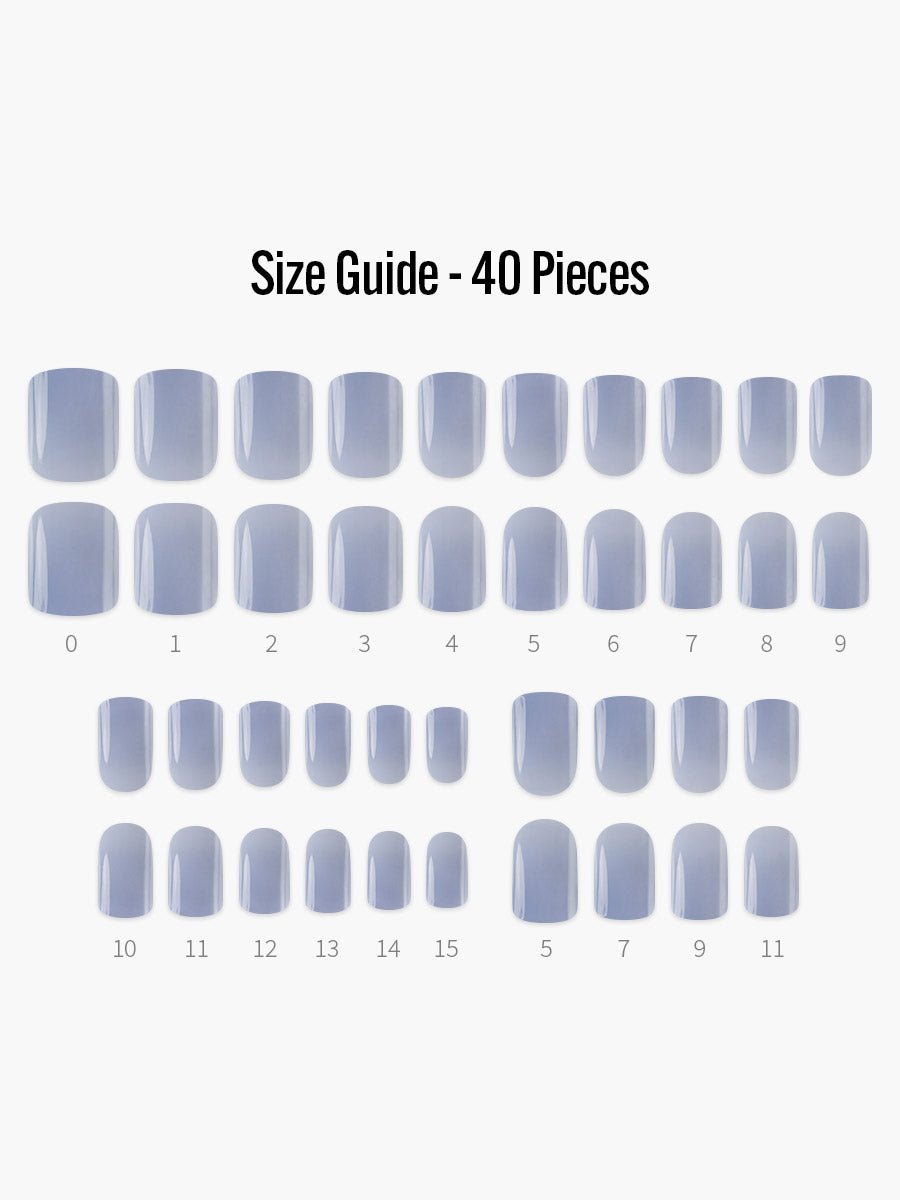 Bubble Blue(バブルブルー) - フィンガースーツネイルチップのサイズガイド(40枚入り、16サイズ)