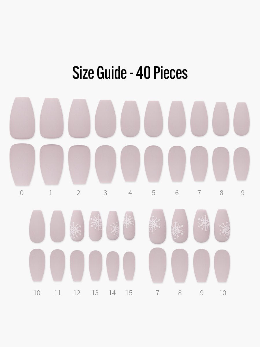 Pink Snow(ピンクスノウ) - フィンガースーツネイルチップのサイズガイド(40枚入り、16サイズ)