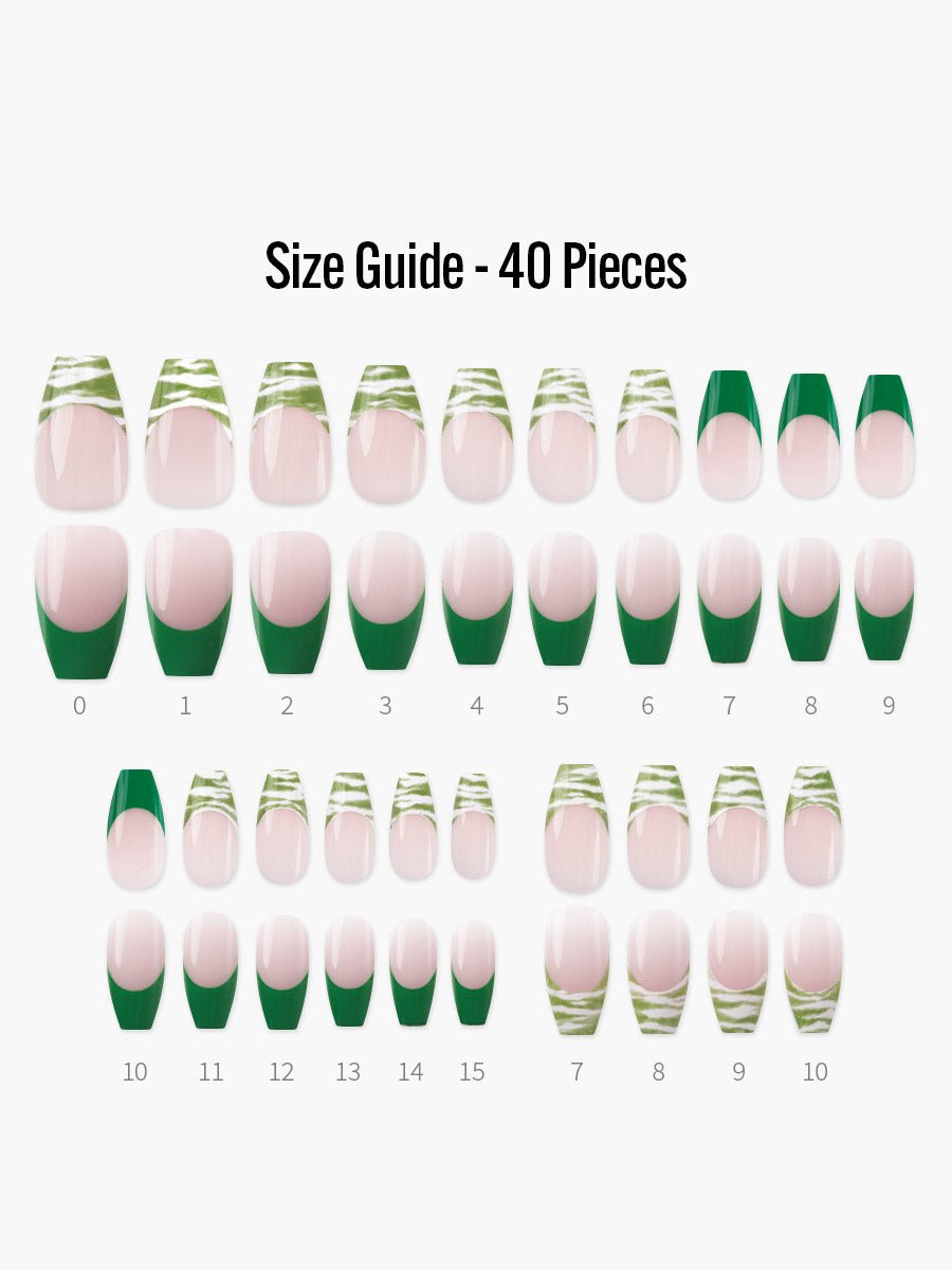 Must Have Green(マストハブグリーン) - フィンガースーツネイルチップのサイズガイド(40枚入り、16サイズ)