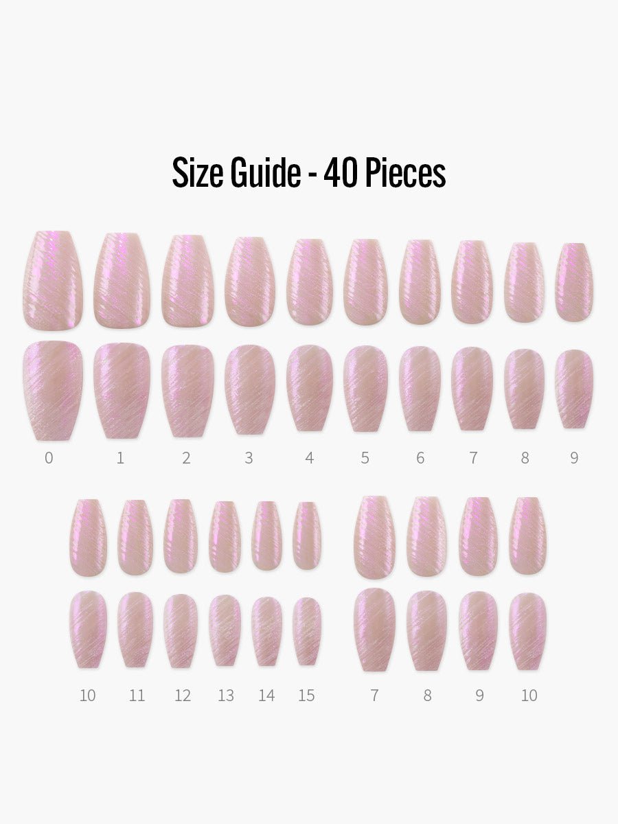 Shimmer Glaze(シマーグレイズ) - フィンガースーツネイルチップのサイズガイド(40枚入り、16サイズ)