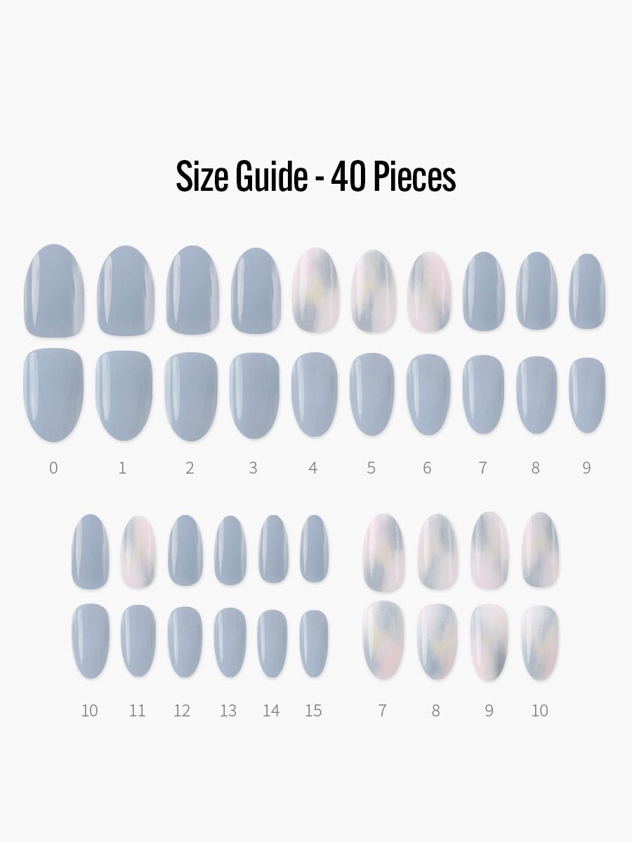 【aespa ウィンター着用】Cotton Marble(コットンマーブル) - フィンガースーツネイルチップのサイズガイド(40枚入り、16サイズ)