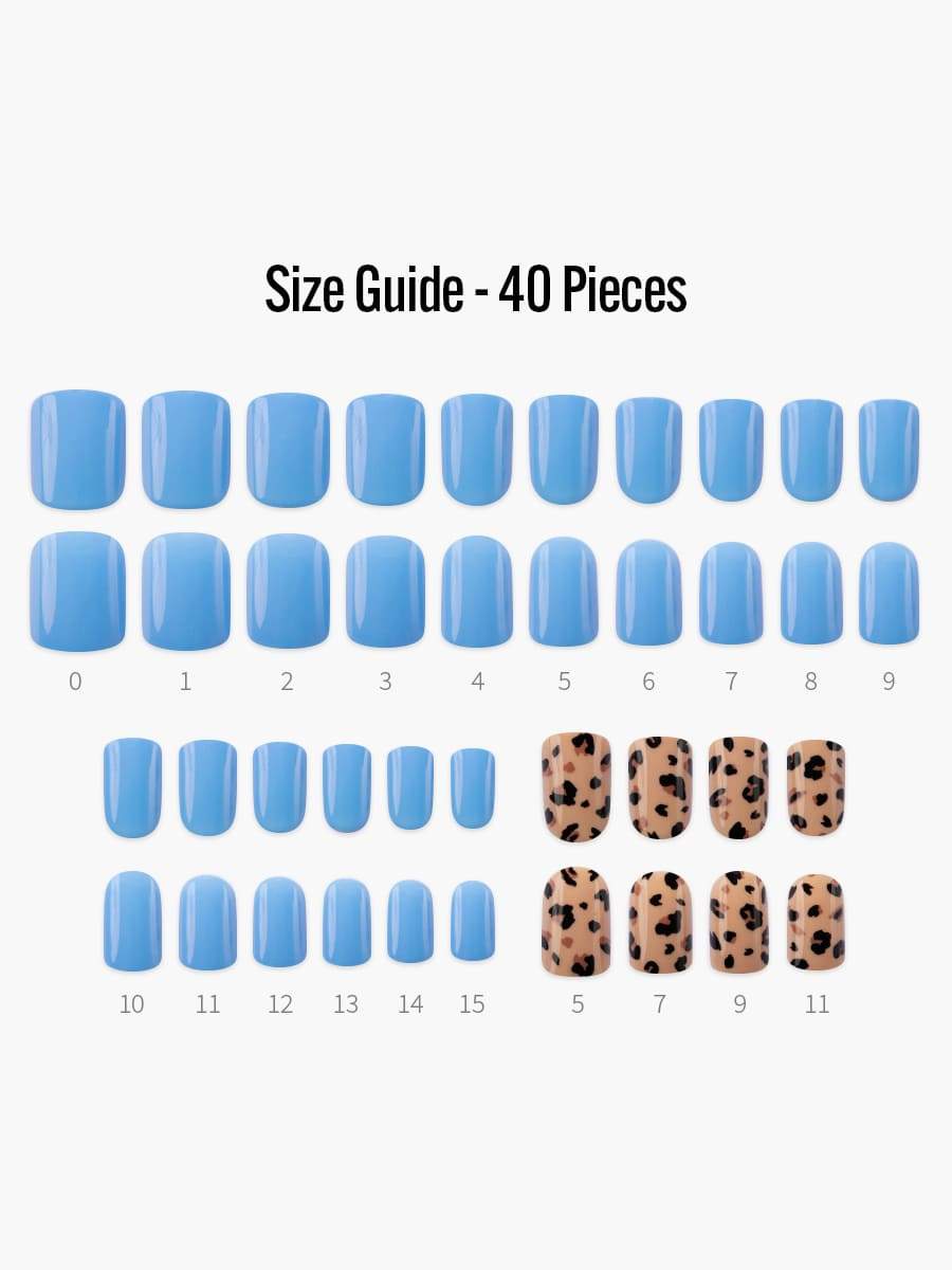 【Kep1er 着用】Blue Leopard(ブルーレオパード) - フィンガースーツネイルチップのサイズガイド(40枚入り、16サイズ)