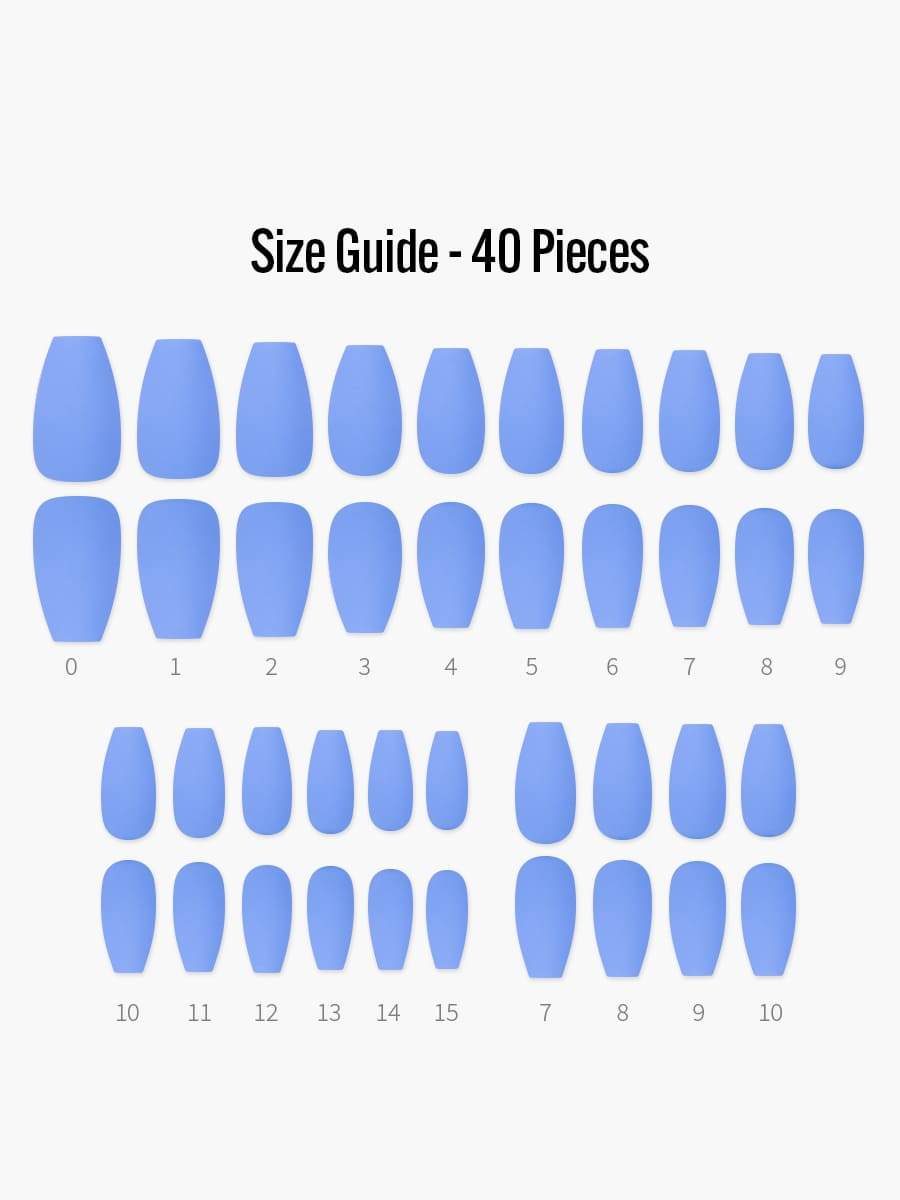 Blue Paint(ブルーペイント) - フィンガースーツネイルチップのサイズガイド(40枚入り、16サイズ)